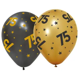 Lateksiilmapallot T&auml;hdill&auml; ja Numerolla 75, 6 kpl