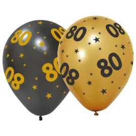 Lateksiilmapallot T&auml;hdill&auml; ja Numerolla 80, 6 kpl