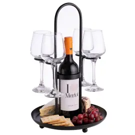 Musta Viinipullonpidike 4 Lasitelineellä