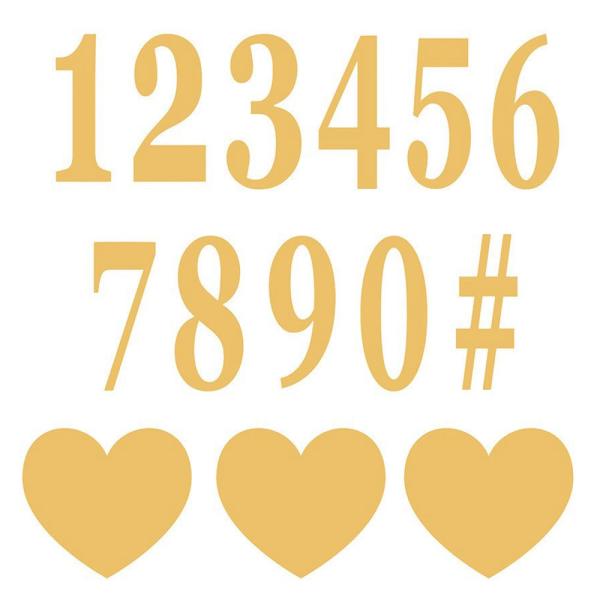 Itsekiinnittyvät Numerot & Sydämet Kulta 16 kpl