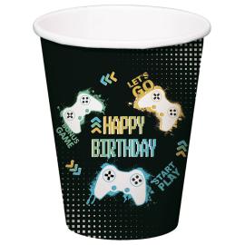 Pahvimukit Happy Birthday Gamer 25cl 8 kpl