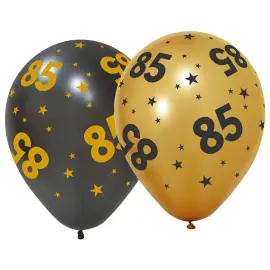 Lateksiilmapallot T&auml;hdill&auml; ja Numerolla 85, 6 kpl