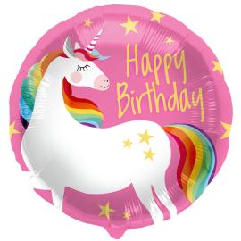 Folioilmapallo Happy Birthday Yksisarvinen Vaaleanpunainen
