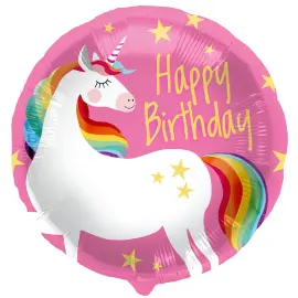 Folioilmapallo Happy Birthday Yksisarvinen Vaaleanpunainen