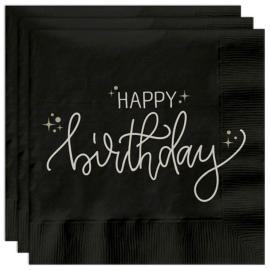 Paperiservetit Happy Birthday Musta 20 kpl