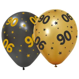 Lateksiilmapallot T&auml;hdill&auml; ja Numerolla 90, 6 kpl