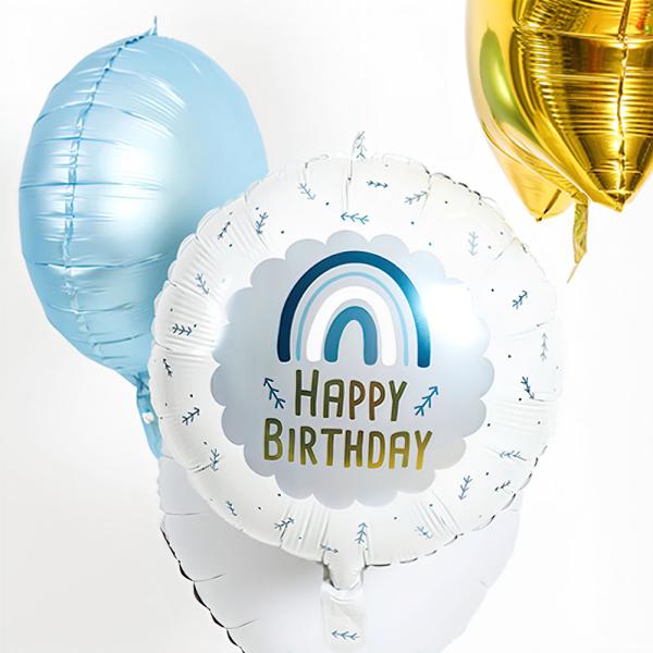 Folioilmapallo Happy Birthday Sateenkaari Vaaleansininen
