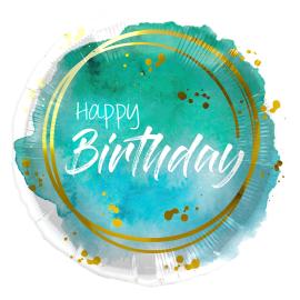 Folioilmapallo Happy Birthday Turkoosi & Kulta
