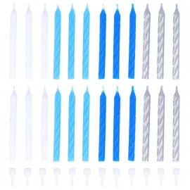 Kakkukynttilät Spiraali Valkoinen/Sininen/Hopea