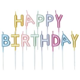 Kirjainkynttil&auml;t Happy Birthday Helmi&auml;inen 2,7 cm