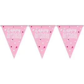 Happy Birthday Lippuviirinauha Vaaleanpunainen & Hopea