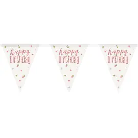 Happy Birthday Lippuviirinauha Valkoinen & Ruusukulta