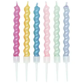 Kakkukynttil&auml;t Spiraali Helmi&auml;isv&auml;risekoitus 8 cm 6 kpl