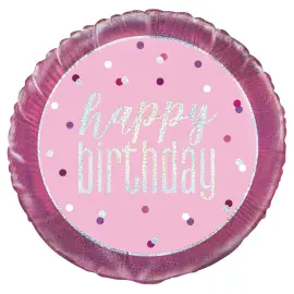 Happy Birthday Foliopallo Vaaleanpunainen & Hopea