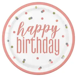 Happy Birthday Pahvilautaset Valkoinen & Vaaleanpunainen