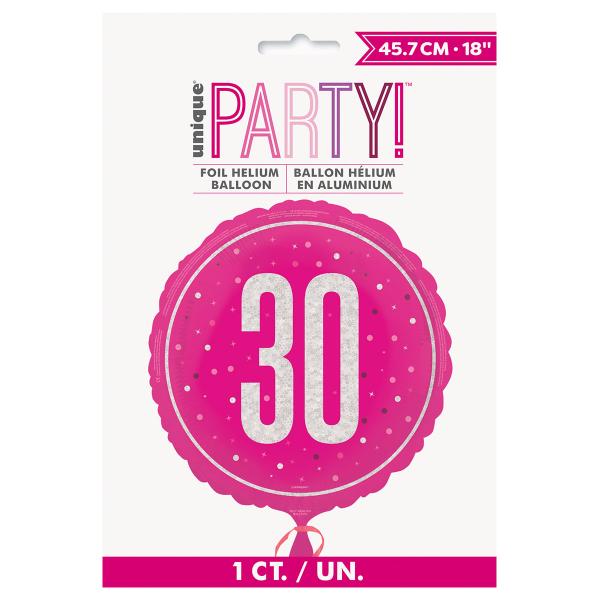 Pyöreä Folioilmapallo Numerolla 30 Cerise 45,7 cm
