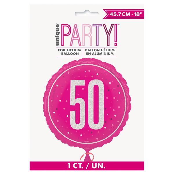 Pyöreä Folioilmapallo Numerolla 50 Cerise 45,7 cm