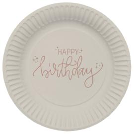 Pahvilautaset Happy Birthday Kermanvalkoinen/Kermapinkki 8 kpl