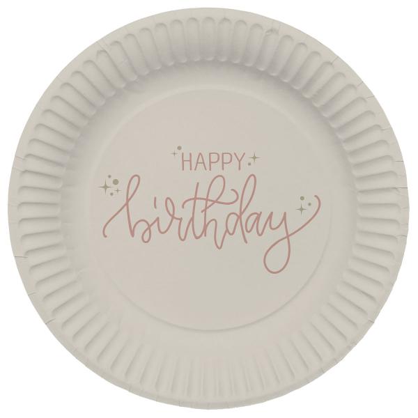 Pahvilautaset Happy Birthday Kermanvalkoinen/Kermapinkki 8 kpl