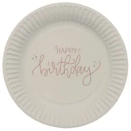 Pahvilautaset Happy Birthday Kermanvalkoinen/Kermapinkki 8 kpl