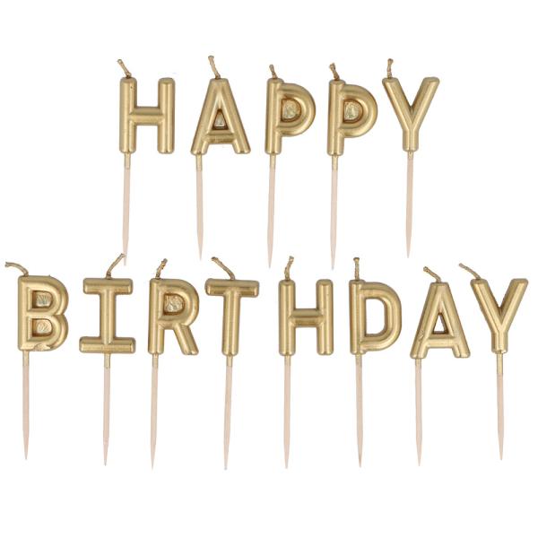 Kirjainkynttilät Happy Birthday Kulta