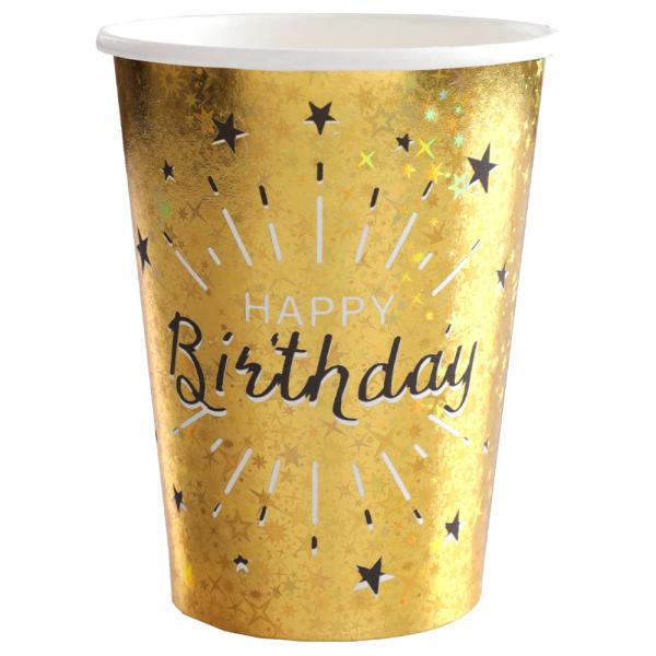 Pahvimukit Happy Birthday Party Kulta