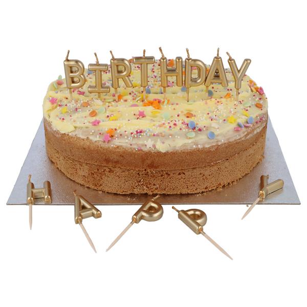 Kirjainkynttilät Happy Birthday Kulta