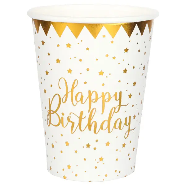Pahvimukit Happy Birthday Tähtikuvioiset