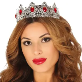 Hopeinen Tiara Punaisilla Jalokivillä