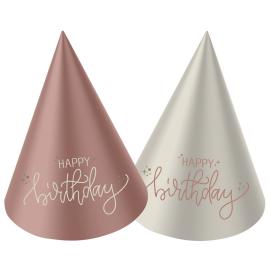 Partyhatut Happy Birthday Kermapinkki/Kermanvalkoinen 6 kpl