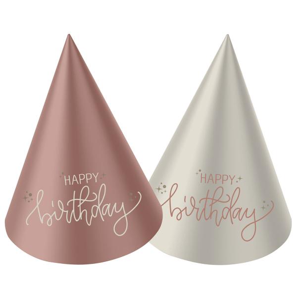 Partyhatut Happy Birthday Kermapinkki/Kermanvalkoinen 6 kpl