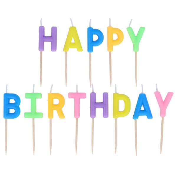 Kirjainkynttilät Happy Birthday Monivärinen