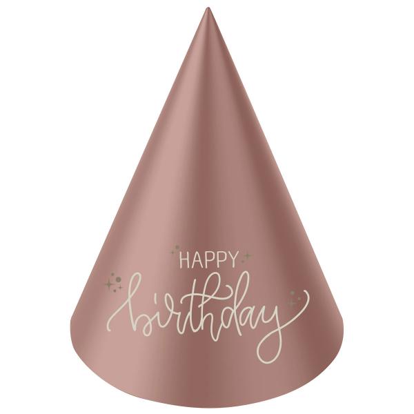 Partyhatut Happy Birthday Kermapinkki/Kermanvalkoinen 6 kpl