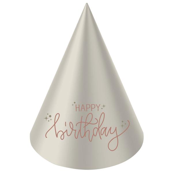 Partyhatut Happy Birthday Kermapinkki/Kermanvalkoinen 6 kpl