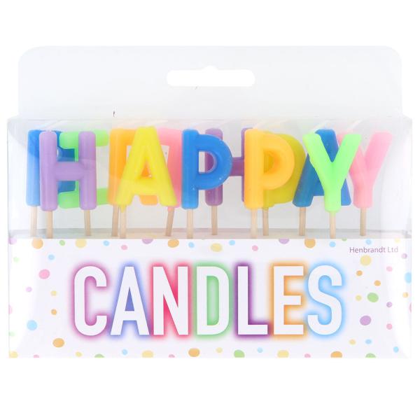 Kirjainkynttilät Happy Birthday Monivärinen