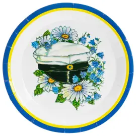 Pahviset J&auml;lkiruokalautaset Ylioppilaslakki/Kukat 18 cm 8 kpl