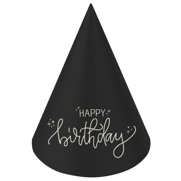 Juhlahatut Happy Birthday Musta/Kermanvalkoinen 6 kpl