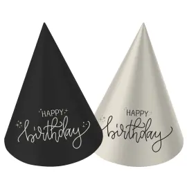 Juhlahatut Happy Birthday Musta/Kermanvalkoinen 6 kpl