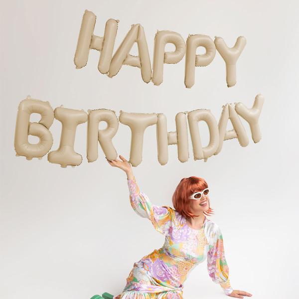 Happy Birthday Ilmapalloviirinauha Beige