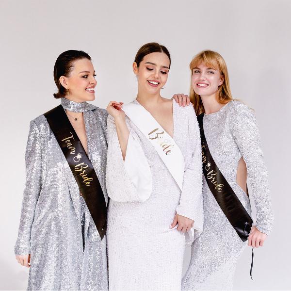 Olkanauha Bride & Team Bride Musta/Valkoinen 6-kpl