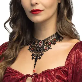 Choker Pitsill&auml; ja Kivill&auml; Musta/Punainen