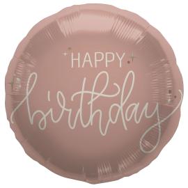 Pyöreä Folioilmapallo Happy Birthday Kermapinkki