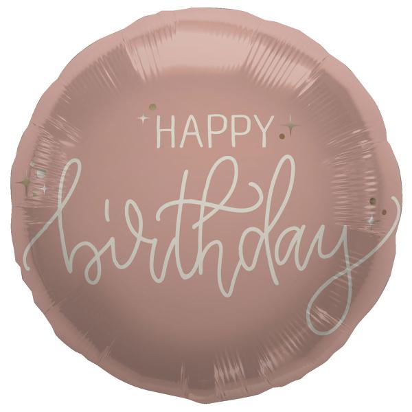 Pyöreä Folioilmapallo Happy Birthday Kermapinkki