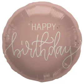 Pyöreä Folioilmapallo Happy Birthday Kermapinkki