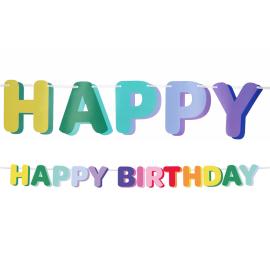 Kirjainviirinauha Happy Birthday Moniv&auml;rinen 1,7 m