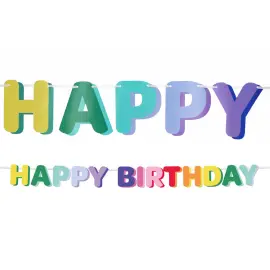 Kirjainviirinauha Happy Birthday Moniv&auml;rinen 1,7 m