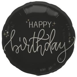 Pyöreä Folioilmapallo Happy Birthday Musta