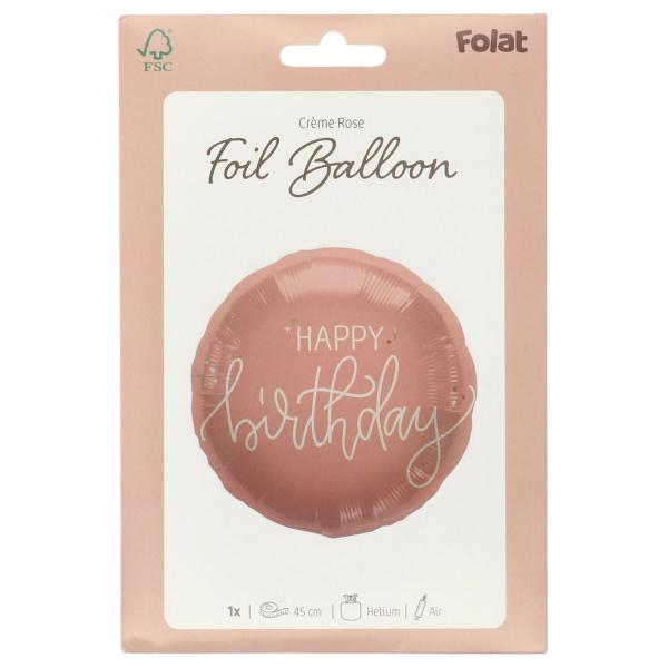 Pyöreä Folioilmapallo Happy Birthday Kermapinkki