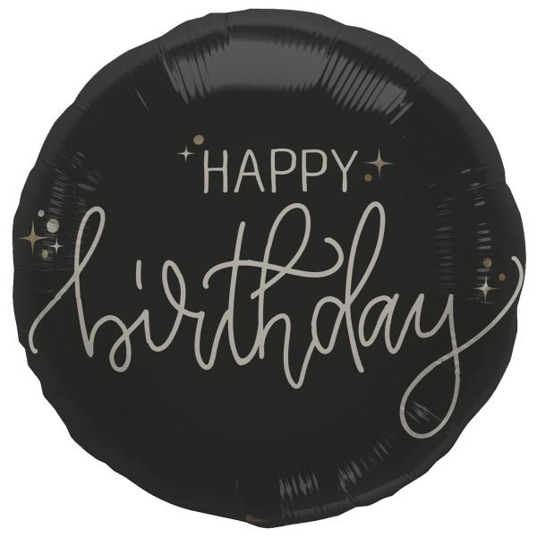 Pyöreä Folioilmapallo Happy Birthday Musta
