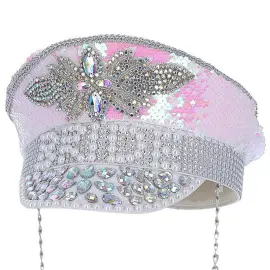 Kapteenihattu Paljetit ja Helmet Valkoinen
